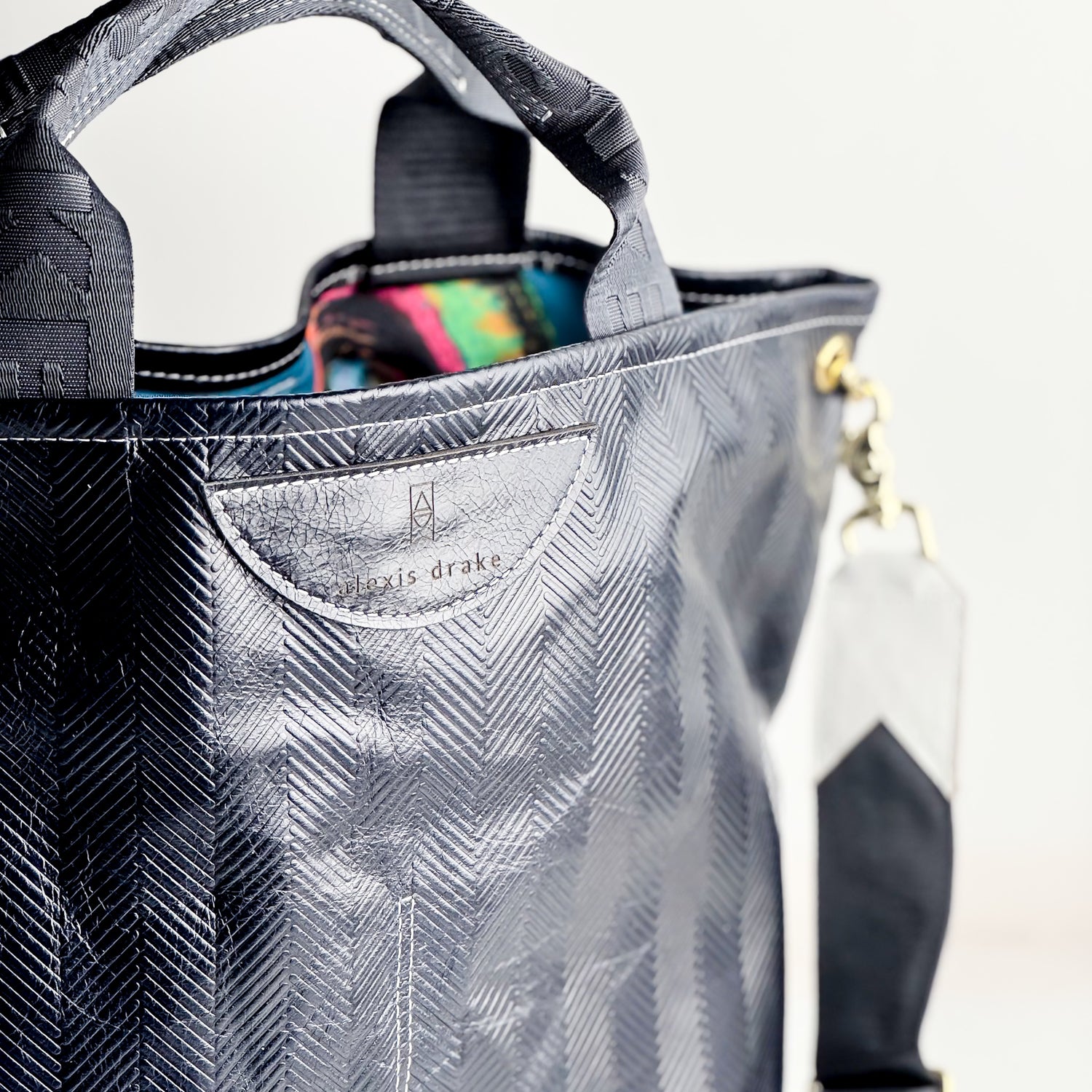 Polished Prep Collection | Lexington Shoulder Tote | Herringbone Coastal Navy