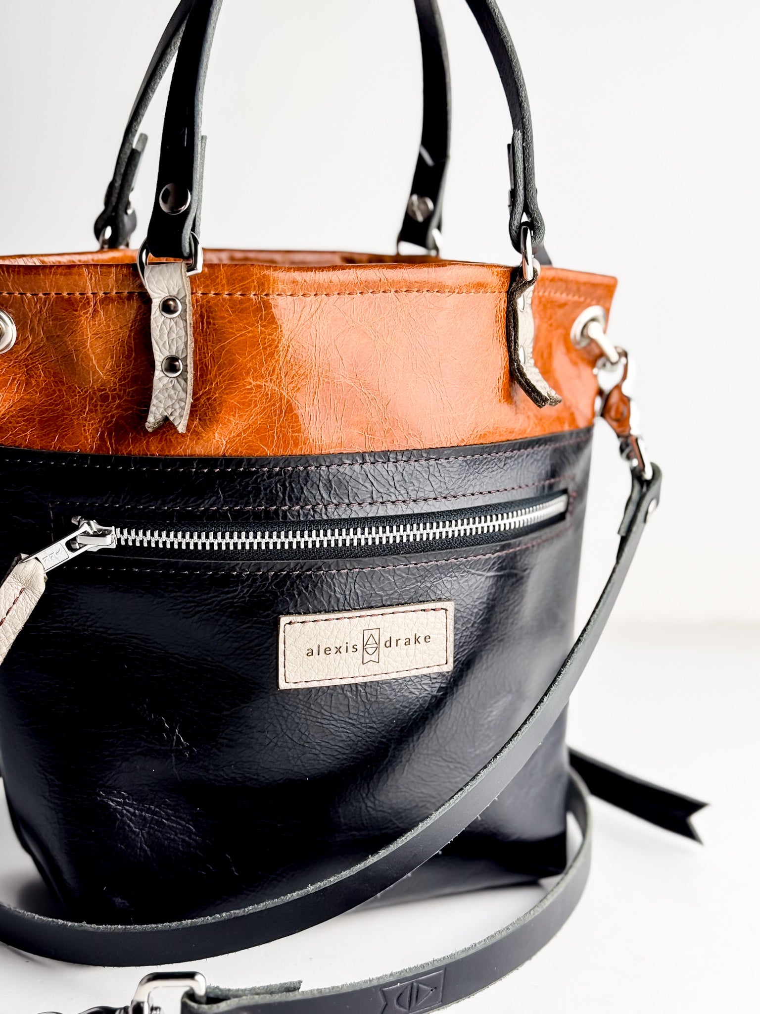 Everyday Collection | Amika Satchel + Crossbody | Black + Whiskey