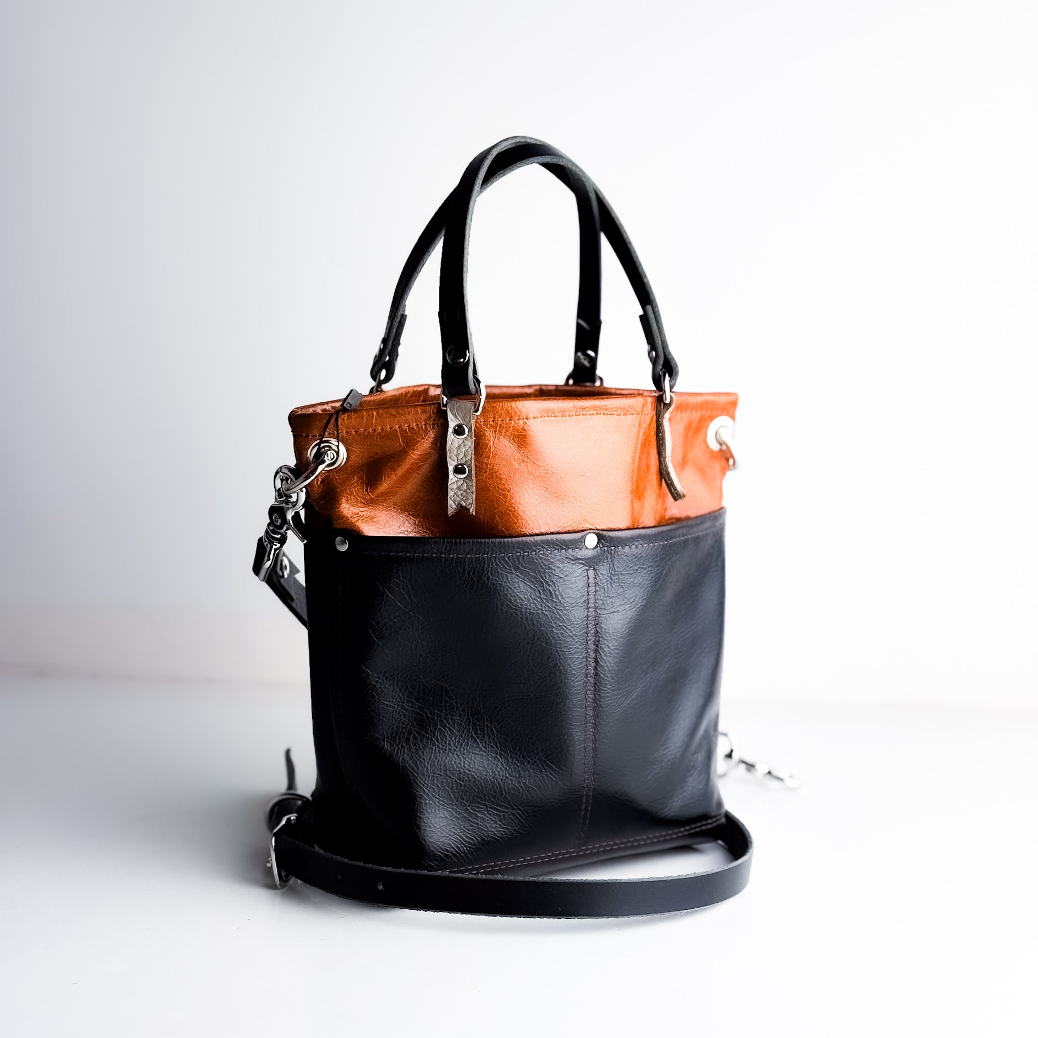 Everyday Collection | Amika Satchel + Crossbody | Black + Whiskey