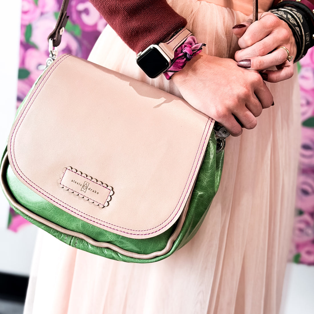 Wild Bloom Collection | Mini E Crossbody | Ivy + Rosewater Pink