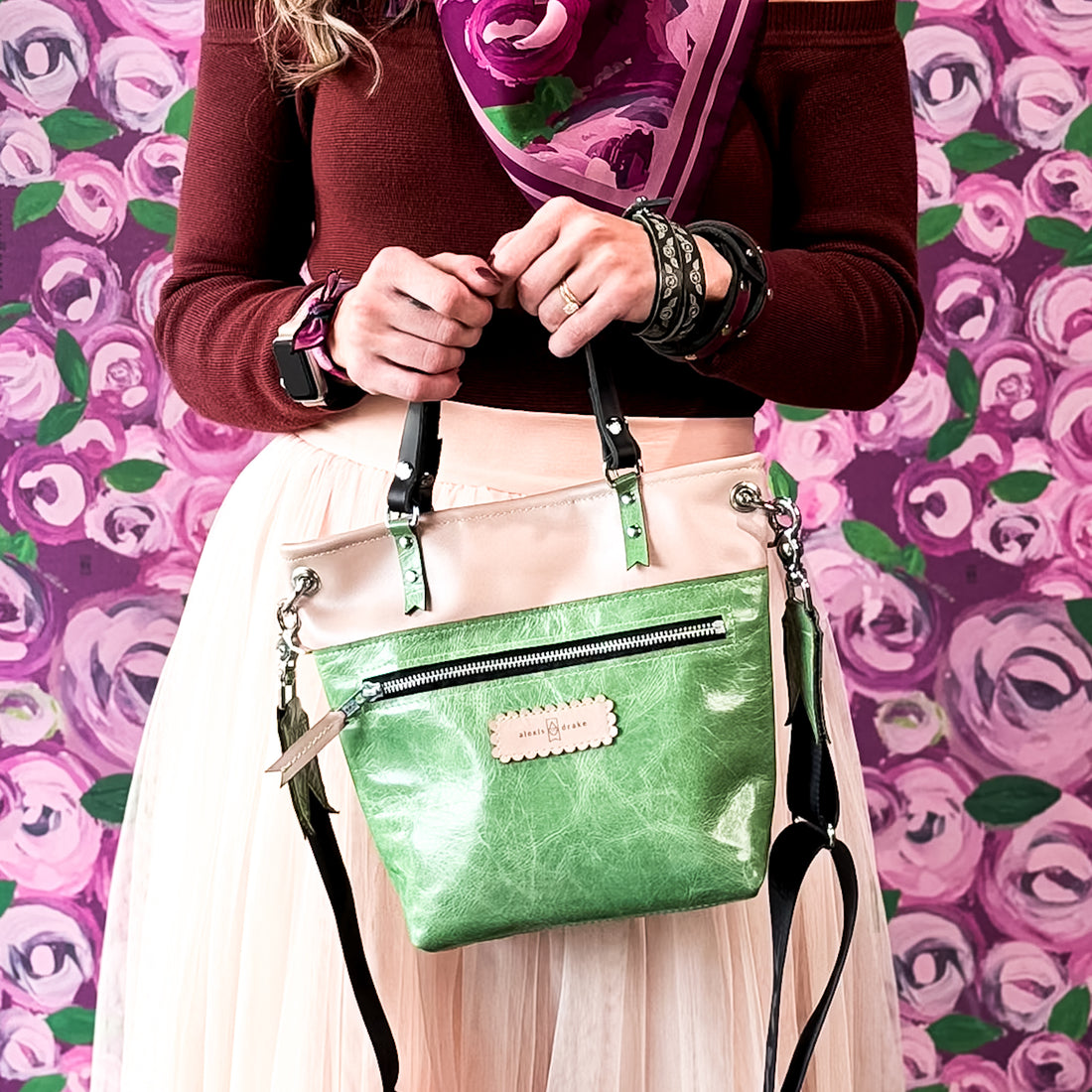 Wild Bloom Collection | Amika Satchel + Crossbody | Rosewater Pink + Ivy