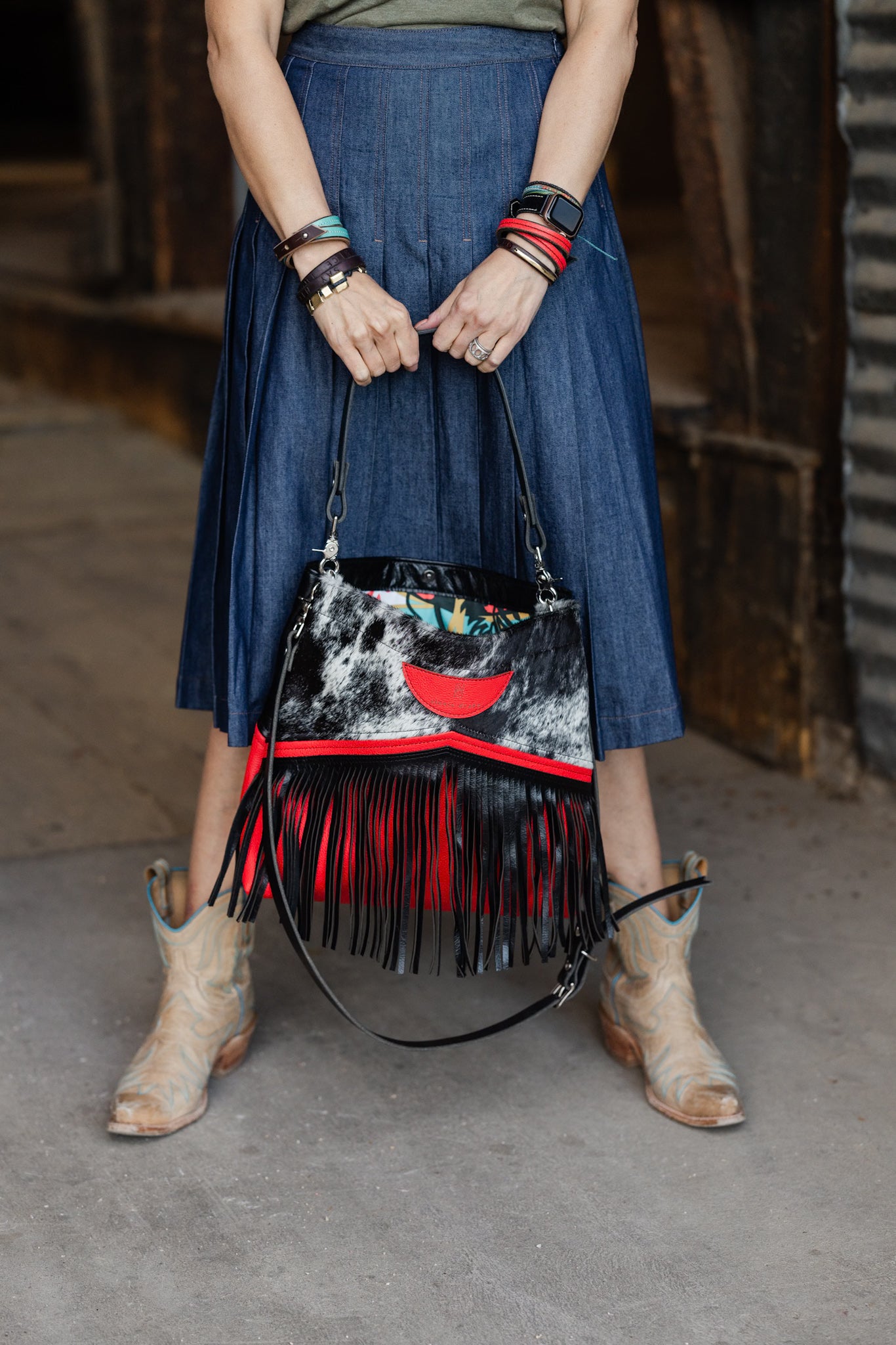 Rodeo Collection | Eleanor Shoulder Tote + Crossbody | Scarlet + Hair-on-Hide