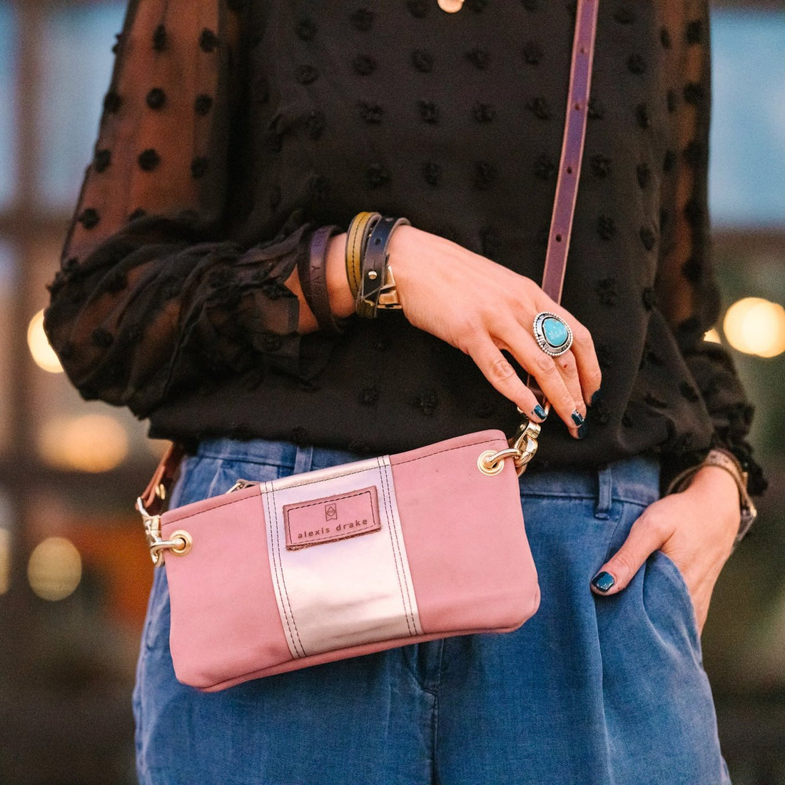 Urban Edge Collection | Belt Bag Crossbody | Distressed Pink Jade + Champagne Steel