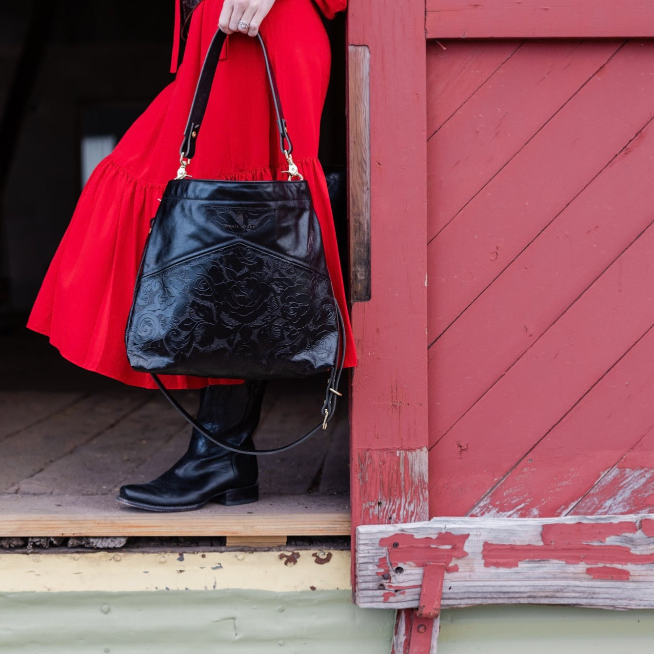 Rodeo Collection | Eleanor Shoulder Tote + Crossbody | Black Rose