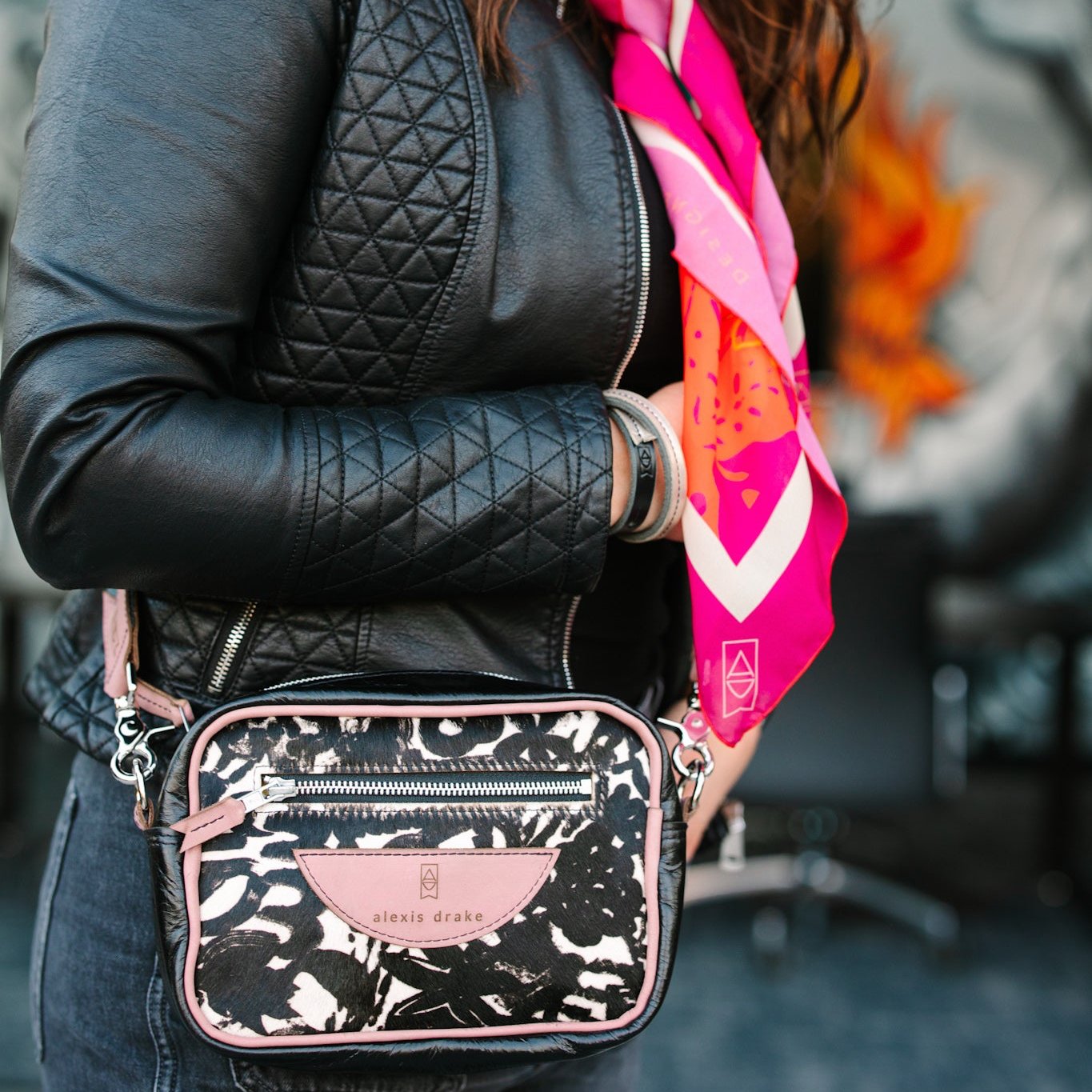 Urban Edge Collection | Maeve Crossbody | Newsprint Hair-on-Hide