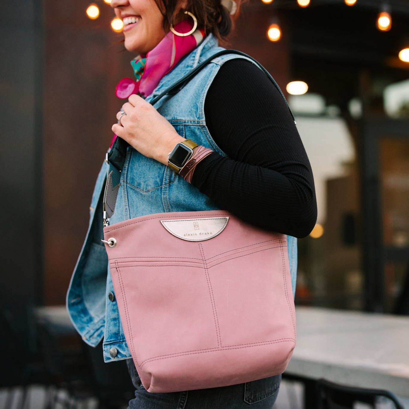 Urban Edge Collection | V-Tivoli Shoulder Tote | Distressed Pink Jade