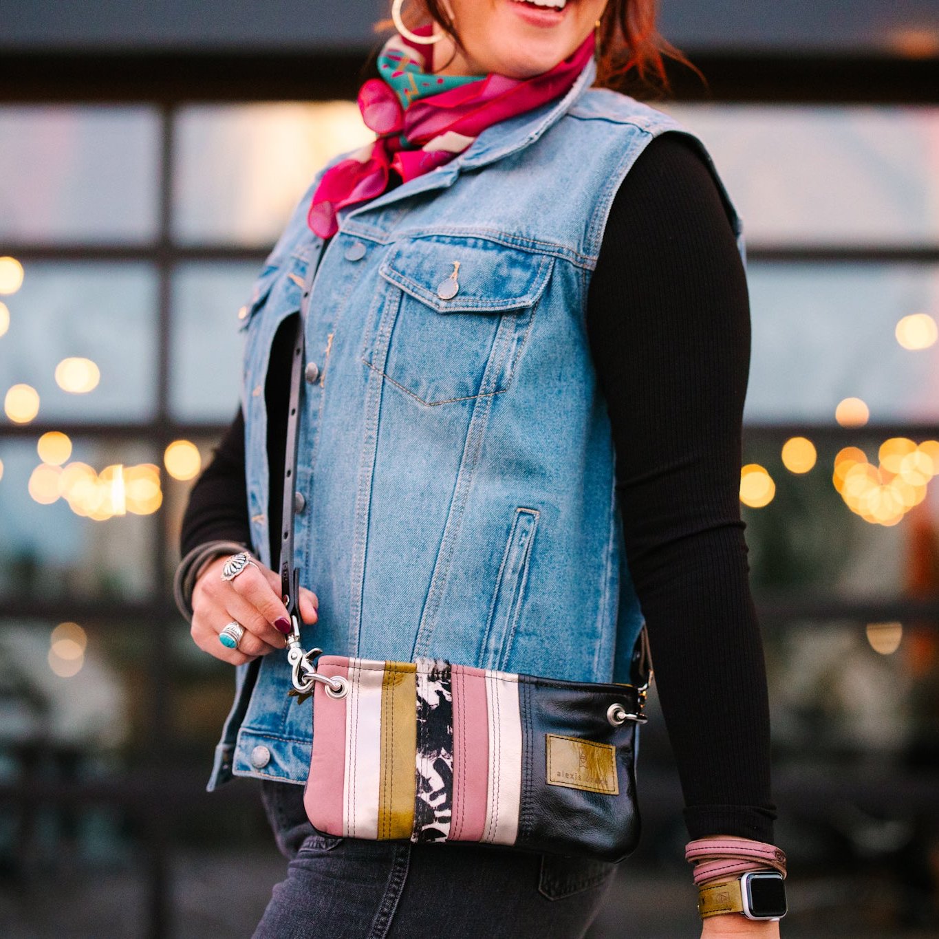 Urban Edge Collection | Rainbow Belt Bag Crossbody | Distressed Pink Jade + Iron Ore