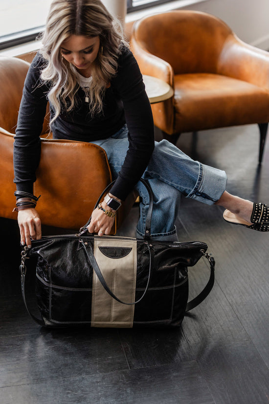 Holiday Collection | Roundabout Weekender Tote | Obsidian + Platinum